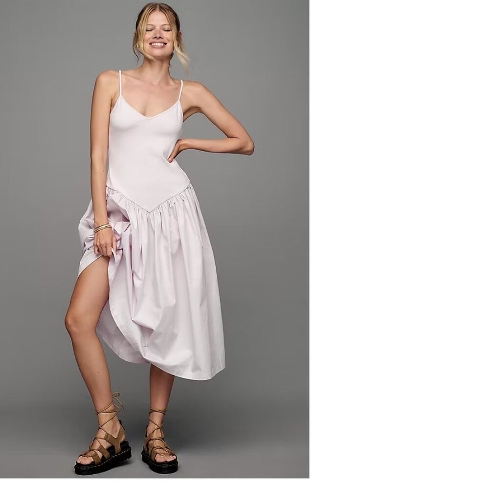 Anthropologie Maeve Sleeveless Ribbed Poplin Twofer Midi Dress size M new nwt